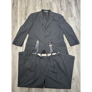Pronto Uomo Suit Mens 48R Wool 2 Piece Blazer Jacket Pants 43 Gray Suspenders